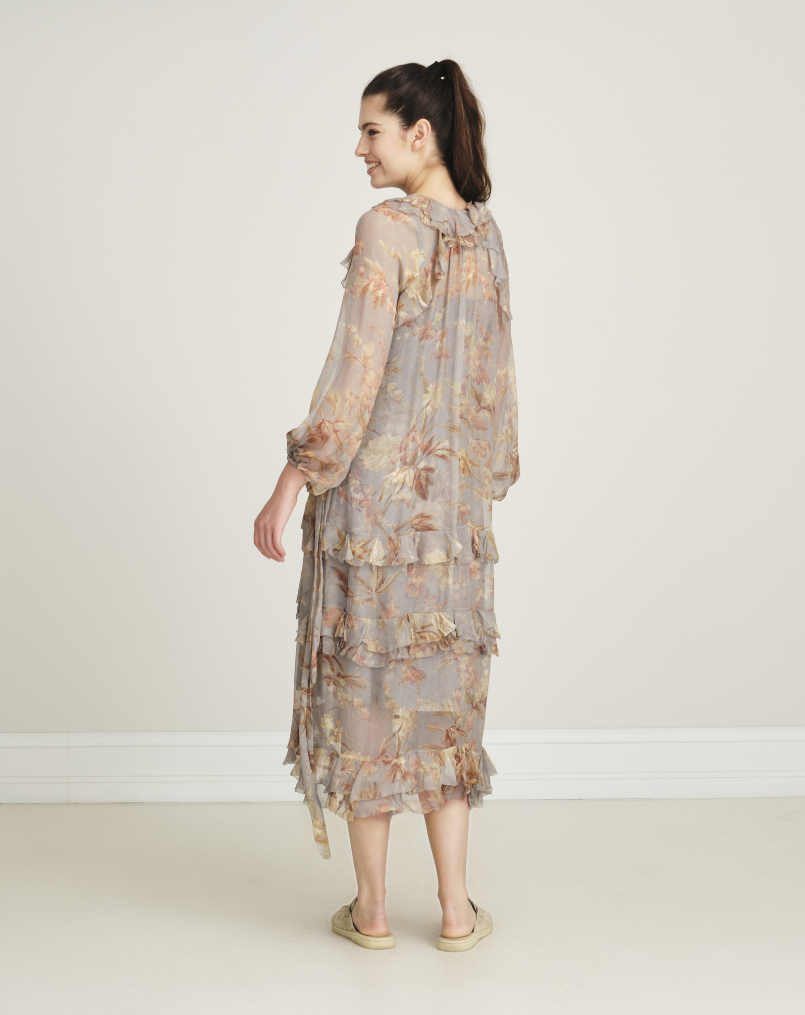 Zimmermann - Floral Printed Silk Blended Long Dress SIZE0